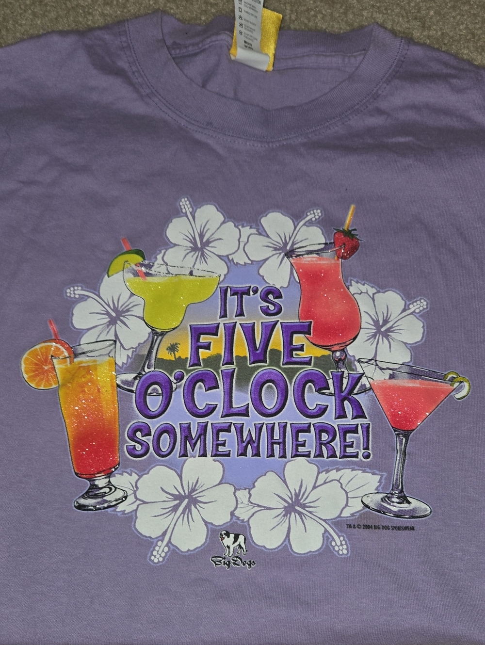 Big Dogs Lavender Short Sleeve Tee with Tropical Drink Graphic